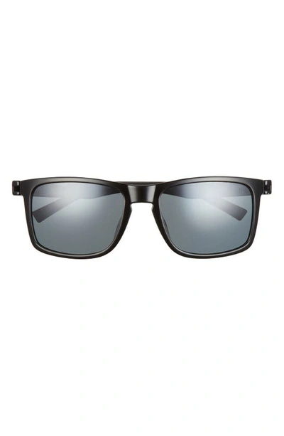 Hurley Classics 56mm Polarized Rectangular Sunglasses In Shiny Black/ Smoke Base