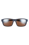 Hurley Beach Days 58mm Polarized Rectangular Sunglasses In Rubberized Blue/ Brown Base