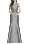 Alfred Sung Bow-back Trumpet Gown In Quarry Gray