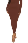 Naked Wardrobe The Hourglass Midi Skirt In Chocolate