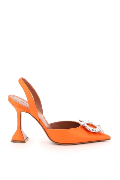 Amina Muaddi Begum Crystal-embellished Satin Slingback Courts In Orange