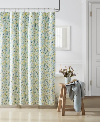 Laura Ashley Nora Cotton Shower Curtain, 72" X 72" In Sun Blue