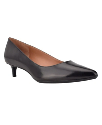 Calvin Klein Gabriana Womens Padded Insole Kitten Heel Dress Pumps In Black Leather