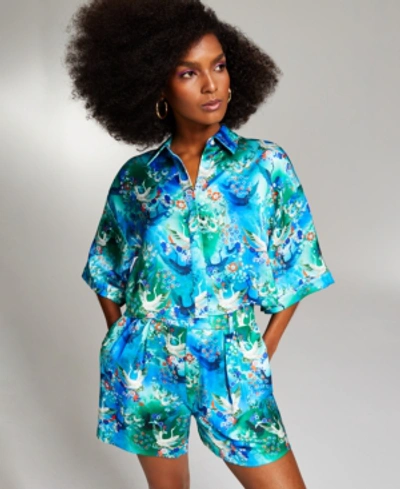 INC INTERNATIONAL CONCEPTS MISA HYLTON FOR INC INTERNATIONAL CONCEPTS PRINTED BOXY CROPPED SHIRT, CREATED FOR MACY'S 
