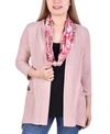NY COLLECTION WOMEN'S CARDIGAN WITH INSET AND DETACHABLE PRINTED SCARF