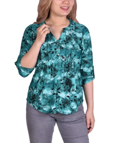 Ny Collection Women's Y Neck Top In Blue