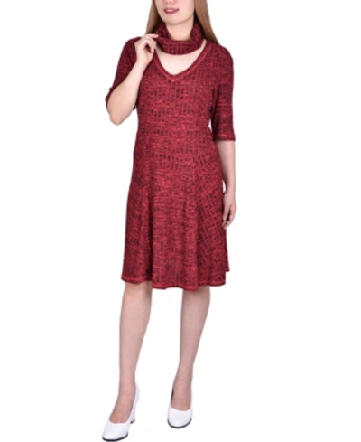 Ny Collection Women's Elbow Sleeve Ribbed Dress With Matching Face Covering/headband In Red
