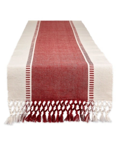 Design Imports Barn Dobby Stripe Table Runner, 13" X 108" In Red