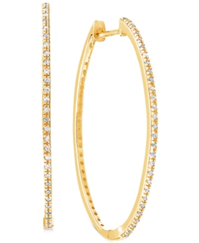 Macy's Diamond Medium Skinny Hoop Earrings (1/5 Ct. T.w.) In 10k Gold, 1.3" In Yellow Gold