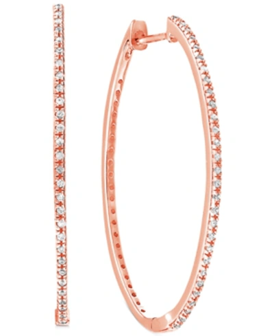 Macy's Diamond Medium Skinny Hoop Earrings (1/5 Ct. T.w.) In 10k Rose Gold, 1.3"