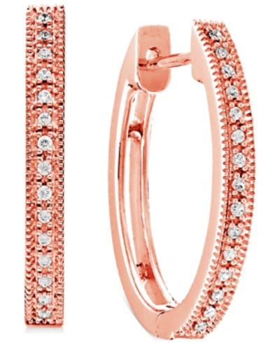 Macy's Diamond Small Milgrain Hoop Earrings (1/10 Ct. T.w.) In 10k Rose Gold, 0.75"