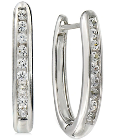 Macy's Diamond Small Hoop Earrings (1/4 Ct. T.w.) In 14k White Gold-plated Sterling Silver, 0.63"