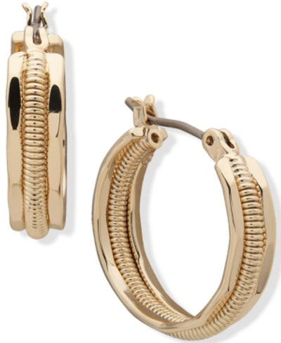 Anne Klein Gold-tone Small Smooth & Textured Triple-row Hoop Earrings, 0.75"