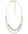 STYLE & CO GOLD-TONE GREEN STONE & BEAD LAYERED STRAND NECKLACE, 17" + 3" EXTENDER, CREATED FOR MACY'S