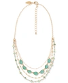 Style & Co Gold-tone Green Stone & Bead Layered Strand Necklace, 17" + 3" Extender, Created For Macy's In Green