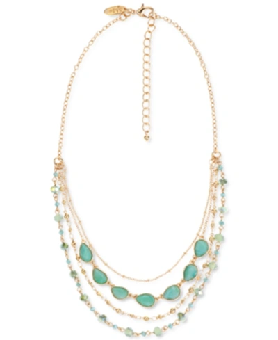 Style & Co Gold-tone Green Stone & Bead Layered Strand Necklace, 17" + 3" Extender, Created For Macy's