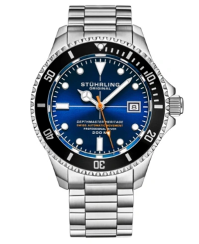 Stuhrling Men's Swiss Automatic Silver-tone Stainless Steel Bracelet Watch 42mm In Blue