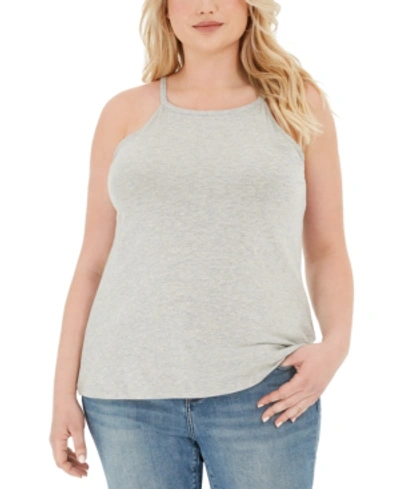 Aveto Trendy Plus Size Halter Tank Top In Shadow Grey Heather