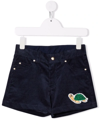 Mini Rodini Kids' Turtle-patch Corduroy Shorts In Blue