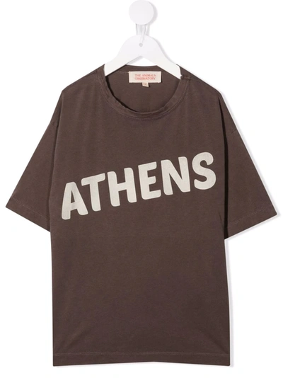 The Animals Observatory Kids' Athens Logo-print T-shirt In Brown