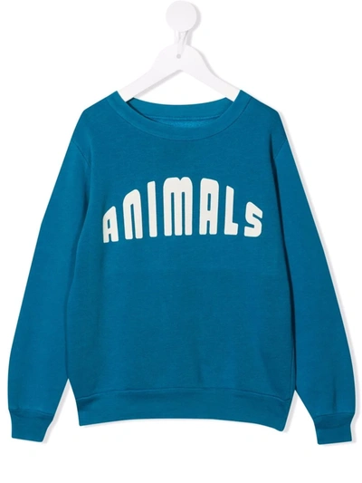 The Animals Observatory Kids' Logo Cotton Jersey Sweatshirt In Blue