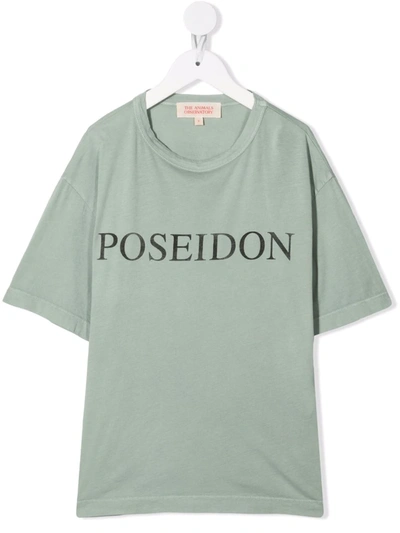 The Animals Observatory Kids' Poseidon Logo-print T-shirt In Green
