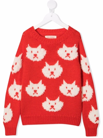 The Animals Observatory Kids' Intarsia-knit Logo Jumper In Red