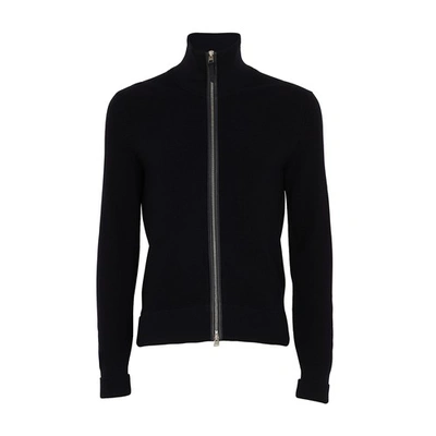 Tom Ford Slim-fit Leather-trimmed Ribbed Wool And Cashmere-blend Zip-up Cardigan In Black