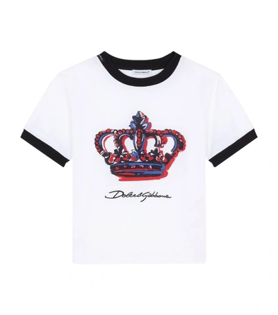 Dolce & Gabbana Kids' White T-shirt For Boy With Crown In Red