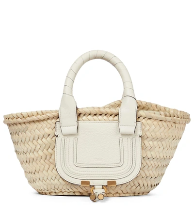 Chloé Marcie Medium Woven Raffia Basket Tote Bag In Natural White