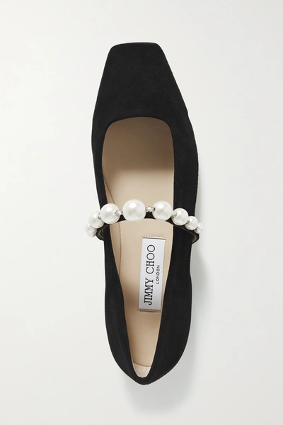 Jimmy Choo Ade Embellished Suede Ballet Flats In Black