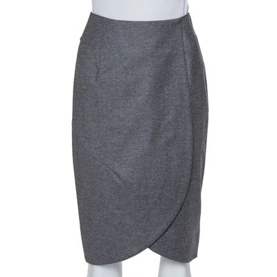 Pre-owned Saint Laurent Yves  Vintage Grey Wool & Cashmere Mini Faux Wrap Skirt S
