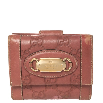 Pre-owned Gucci Ssima Leather French Wallet In Pink