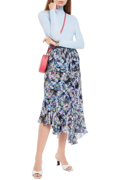 Preen Line Daria Asymmetric Floral-print Crepe De Chine Midi Wrap Skirt In Blue