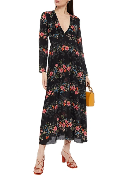 Red Valentino Floral-print Silk Crepe De Chine Midi Dress In Black