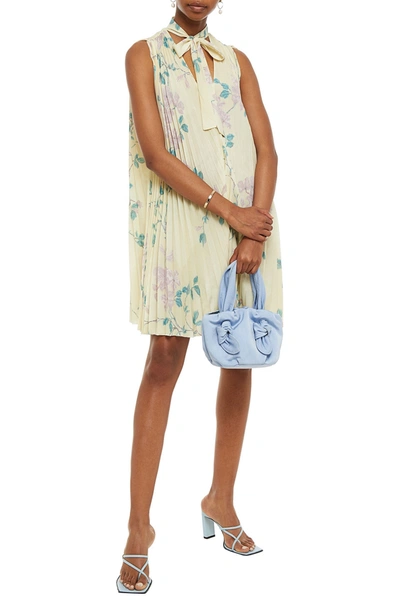 Red Valentino Pussy-bow Printed Crepe De Chine Mini Dress In Pastel Yellow