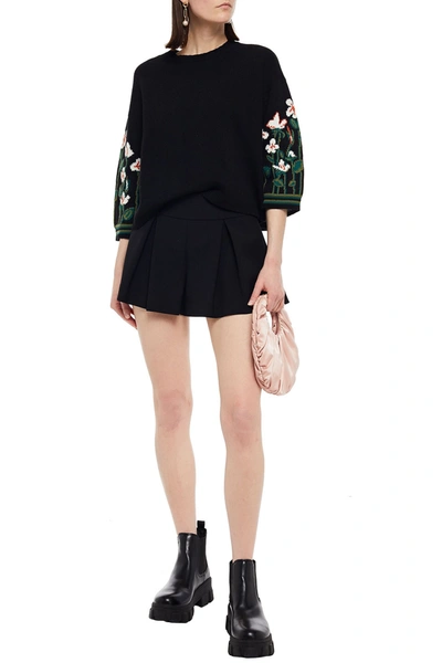 Red Valentino Pleated Crepe Shorts In Black