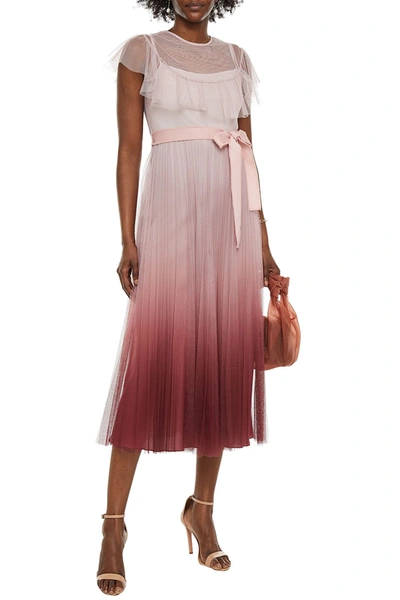 Red Valentino Pleated Dégradé Tulle Midi Dress In Baby Pink
