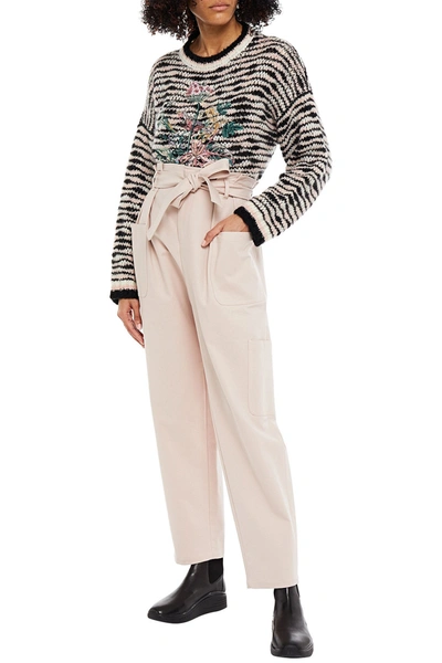 Red Valentino Belted Stretch-cotton Tapered Pants In Pastel Pink