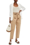 Red Valentino Belted Pleated Stretch-cotton Twill Tapered Pants In Beige