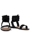 Redv Lace-up Frayed Cotton-blend Satin Sandals In Black