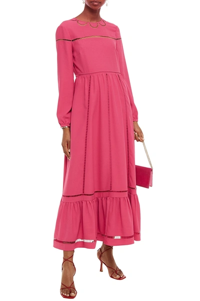 Red Valentino Lattice-trimmed Gathered Crepe Maxi Dress In Pink