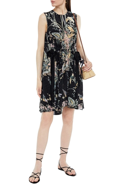 Red Valentino Gathered Printed Silk Crepe De Chine Dress In Black
