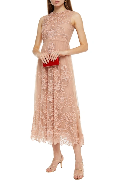 Red Valentino Silk Point D'esprit And Guipure Lace Midi Dress In Blush
