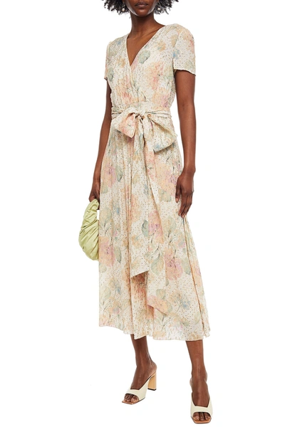 Red Valentino Wrap-effect Floral-print Fil Coupé Chiffon Midi Dress In Pastel Pink