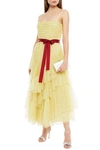 RED VALENTINO EMBELLISHED TIERED TULLE MIDI DRESS,3074457345629729171
