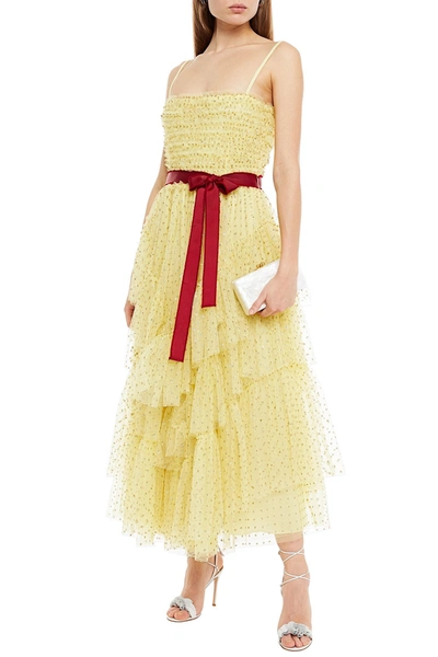 Red Valentino Redvalentino Tulle Tiered Maxi Dress In Yellow,red