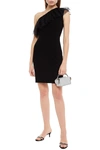RED VALENTINO ONE-SHOULDER GLITTERED TULLE-PANELED STRETCH-KNIT MINI DRESS,3074457345632719358