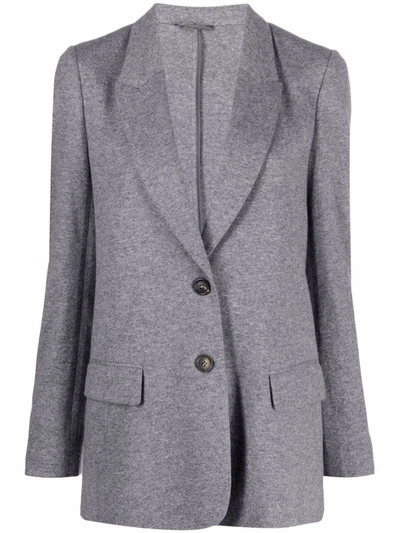 Brunello Cucinelli Single-breasted Cashmere Jacket In Grey