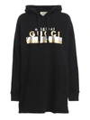 GUCCI LAMINATED LOGO HOODIE DRESS